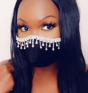 BLACK JEWELED PEARL FACE MASK