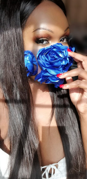 ROYAL BLUE ROSETTE LACE FACE MASK